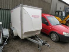 WESSEX TWIN AXLED BOX VAN TRAILER 8FT X 4FT APPROX WITH DROP REAR RAMP. WITH HITCH AND OTHER KEYS. O