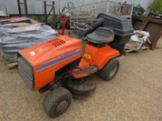 HUSQVARNA LR120 RIDE ON MOWER WITH COLLECTOR. WAS SEEN TO RUN AND DRIVE. THIS LOT IS SOLD UNDER T