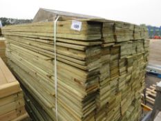 LARGE PACK OF FEATHER EDGE TREATED TIMBER CLADDING BOARDS, 1.8M LENGTH X 100MM WIDTH APPROX.