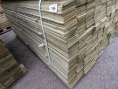 LARGE PACK OF FEATHER EDGE TREATED TIMBER CLADDING BOARDS, 1.8M LENGTH X 100MM WIDTH APPROX.