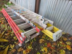 5 X ASSORTED LADDERS: 4 X EXTENDING LADDERS PLUS A GRP STEP LADDER. THIS LOT IS SOLD UNDER THE AU