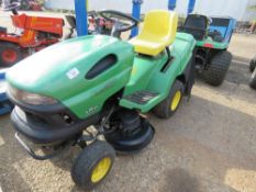 JOHN DEERE LR135 PETROL ENGINED HYDRO RIDE ON MOWER WITH COLLECTOR. WHEN TESTED WAS SEEN TO START AN