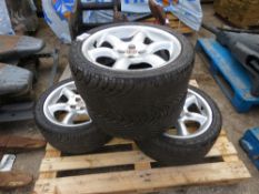 3 X MG CAR WHEELS AND TYRES PLUS A TYRE 215-40ZR16.