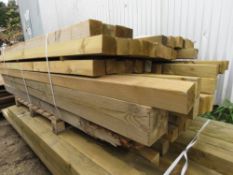 PACK OF ASSORTED TREATED TIMBER POSTS , MOSTLY 70MM X 70MM APPROX @ 1.8-2.7M LENGTH APPROX.
