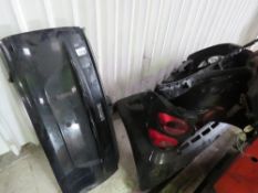 ASSORTED SMART CAR PARTS INCLUDING TAIL GATE, FRONT AND REAR BUMPERS, LIGHTS, RADIATOR ETC AS SHOWN.