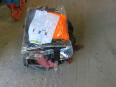 BAG OF ASSORTED SAFETY WEAR, SOME UNUSED. DIRECT FROM LANDSCAPE MAINTENANCE COMPANY DUE TO DEPOT CLO