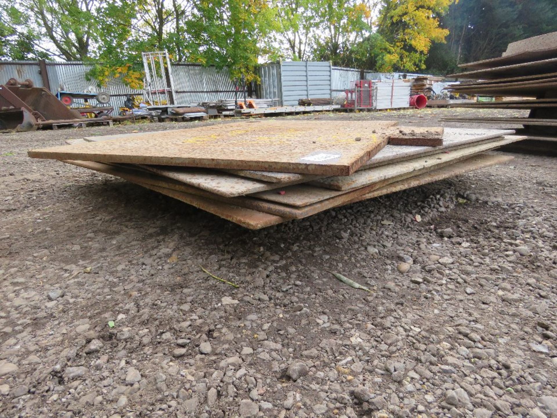 7 X HEAVY STEEL ROAD PLATES: MAJORITY ARE 1M X 1M APPROX .