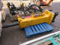 EXCAVATOR MOUNTED HYDRAULIC BREAKER ON 65MM PINS WITH A NEW POINT FITTED.