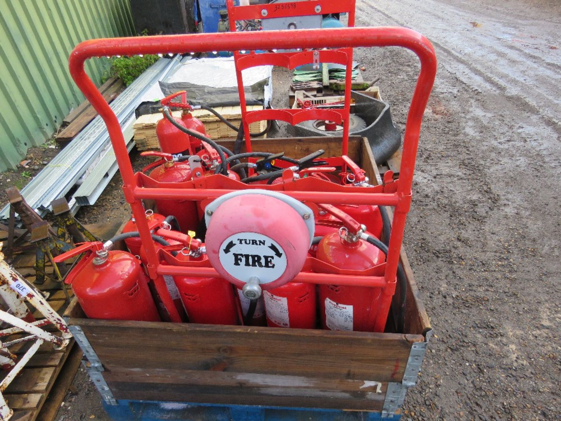 STILLAGE OF ASSORTED FIRE EXTINGUISHERS AND STANDS. - Image 2 of 3