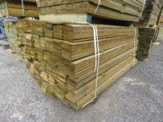 LARGE PACK OF TREATED FEATHER EDGE TIMBER CLADDING BOARDS: ASSORTED LENGTHS 1.75-2.1M LENGTH X 100MM