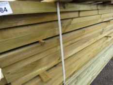 LARGE PACK OF TREATED TIMBER BATTENS 2.4-2.7M APPROX 55MM X 45MM APPROX. 208 IN TOTAL APPROX.