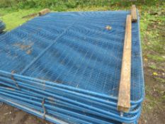 STACK OF 29NO EXTRA HEAVY DUTY ANTI CLIMB MESH COVERED FENCE PANELS. 2.4M HEIGHT X 2.5M WIDTH APPROX