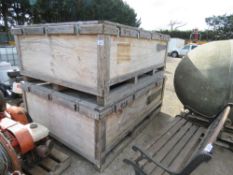 2 X LARGE WOODEN STORAGE CRATES WITH LIDS, 5FT X 7FT EXTERNAL APPROX.