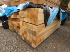 PACK OF UNTREATED TIMBER SLABS FORMED BY GLUEING 3 X BATTENS TOGETHER. 1.6M LENGTH, 70MM X 205MM APP