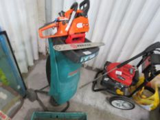 ELECTRIC SHREDDER PLUS A PETROL CHAINSAW. THIS LOT IS SOLD UNDER THE AUCTIONEERS MARGIN SCHEME,