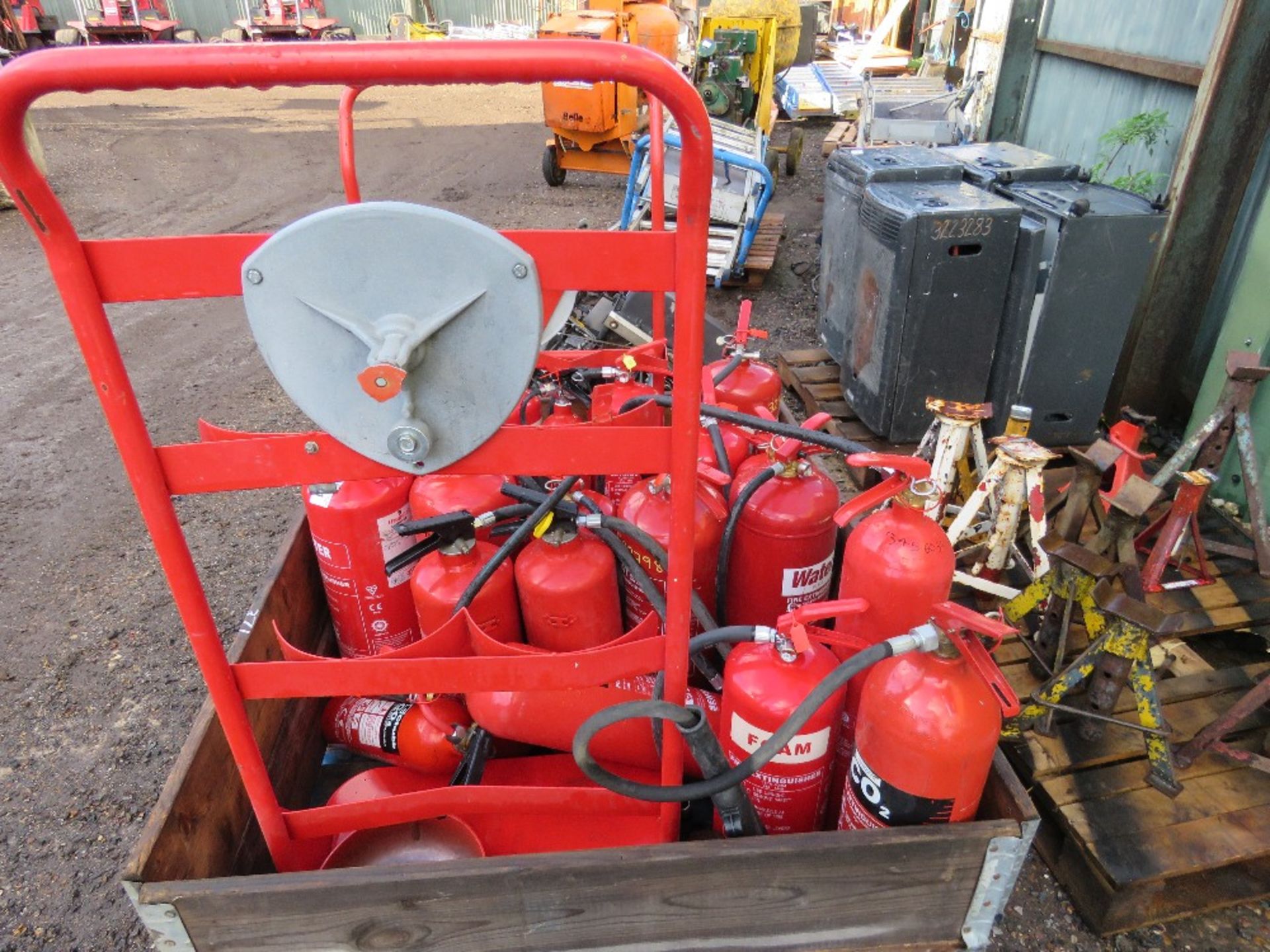 STILLAGE OF ASSORTED FIRE EXTINGUISHERS AND STANDS. - Image 3 of 3