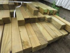 PACK OF ASSORTED TREATED TIMBER POSTS , MOSTLY 90MM X 90MM APPROX @ 2.1-3.5M LENGTH APPROX, 33NO IN