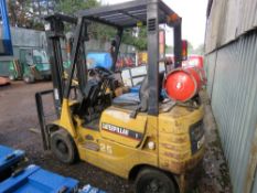 CATERPILLAR GP15 GAS POWERED 1.5TONNE FORKLIFT TRUCK, YEAR 1996. 5504 REC HOURS. WHEN TESTED WAS SEE