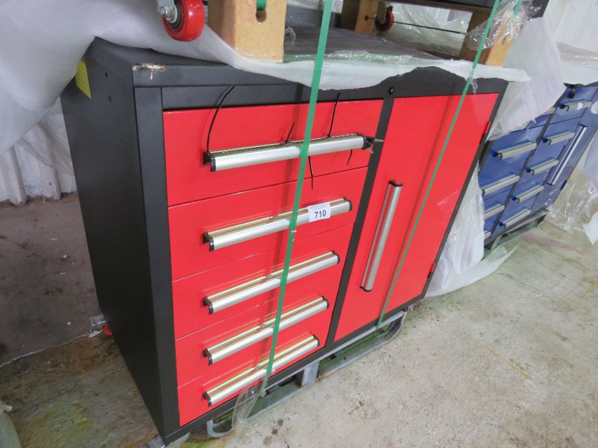 RED COLOURED WORKSHOP TOOL CABINET WITH WHEELS 1.12M WIDE X 0.65M DEPTH APPROX. - Image 2 of 3