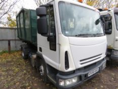 IVECO EUROCARGO ML75E16K HOOK LIFT LORRY WITH ONE BIN REG:RX58 AKO. HL5 TYPE EQUIPMENT. DIRECT FROM