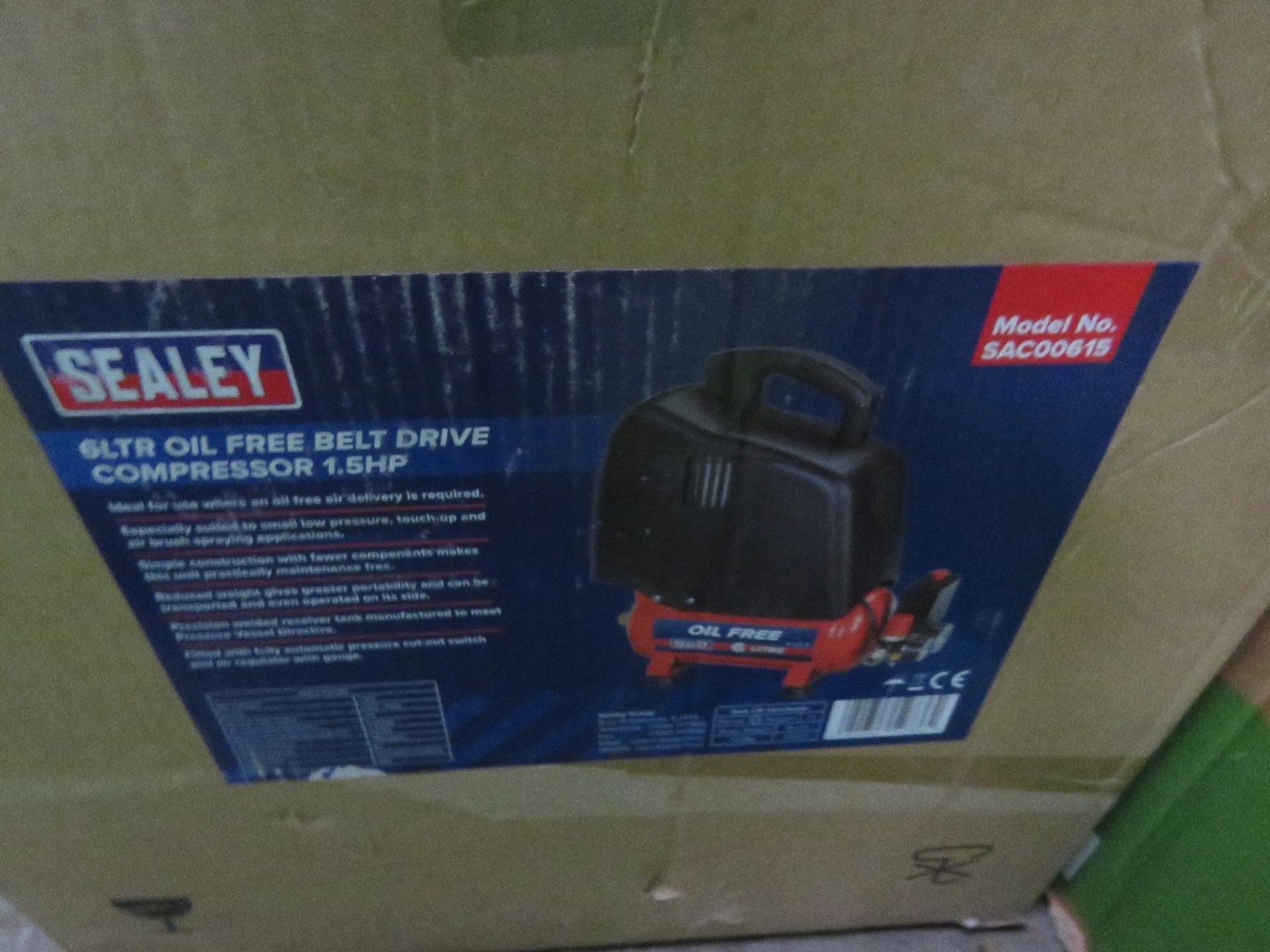 SEALEY 1.5HP AIR COMPRESSOR, 6 LITRE CAPACITY, OIL FREE, 230VOLT. BOXED, UNUSED, DIRECT FROM LOCAL C - Image 2 of 2