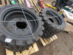 SET OF 4NO ACCESS PLATFORM WHEELS AND TYRES, UNUSED. 8 STUD RIMS, 335/55D625NHS TYRES. SOURCED FROM