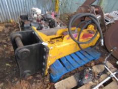 EXCAVATOR MOUNTED HYDRAULIC BREAKER ON 65MM PINS WITH A NEW POINT FITTED.