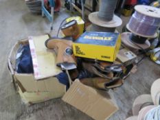 DEWALT AND OTHER WORK BOOTS PLUS 2 X BOXES OF WORKWEAR (FLEECE TOPS).