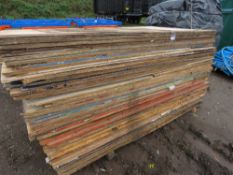 STACK OF ASSORTED PLYWOOD AND OTHER BOARDS, PRE USED, 68NO IN TOTAL APPROX. THIS LOT IS SOLD UNDE