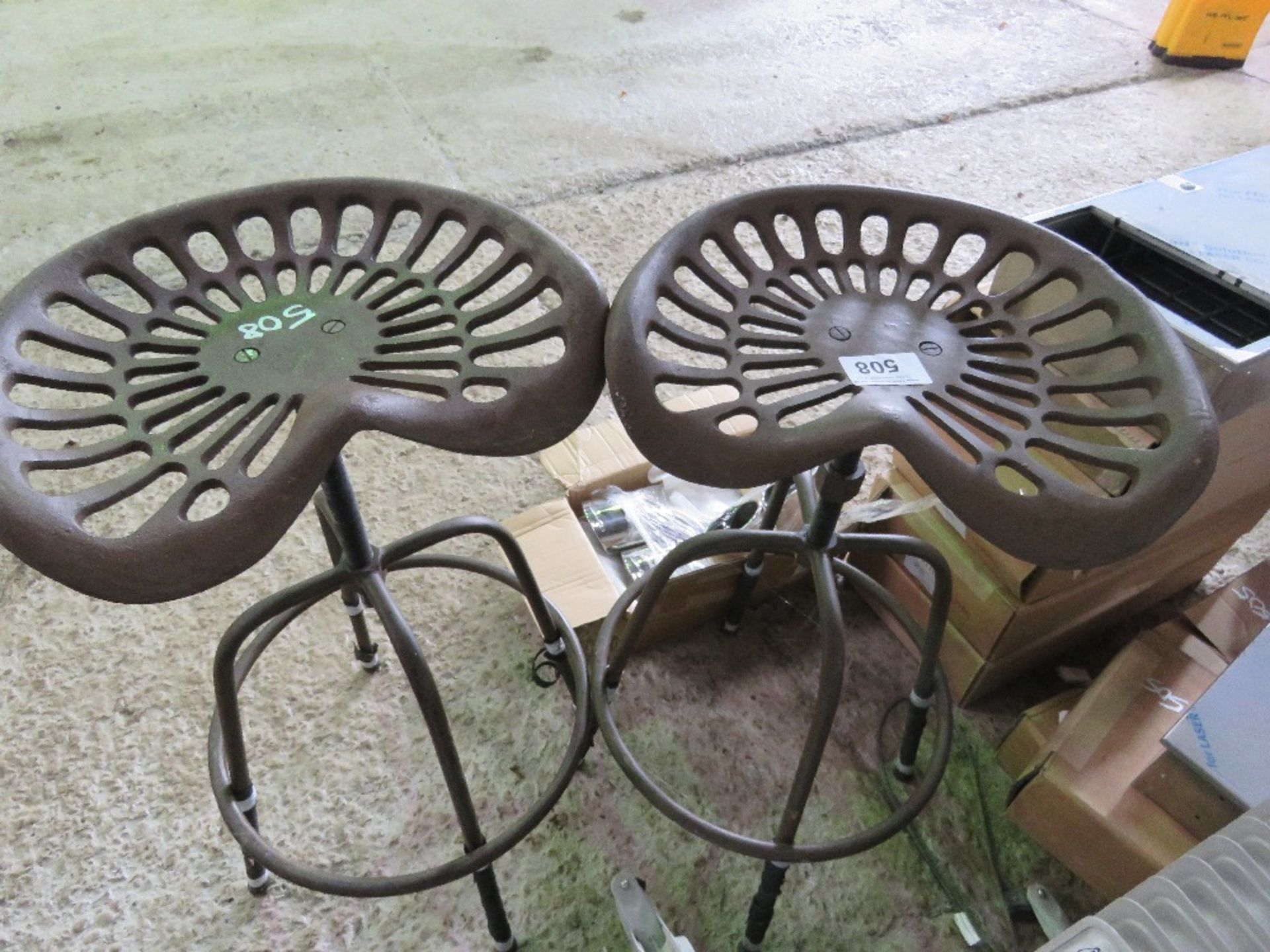 2 X CAST IRON TRACTOR SEAT STOOLS. - Image 2 of 2