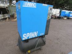 ABAC SPINN 1110 AIR COMPRESSOR WITH AIR RECEIVER UNDERNEATH, 3 PHASE POWERED, YEAR 2009. SOURCED FRO