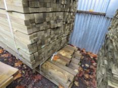 2 X PACKS OF TREATED TIMBER POSTS: 55MM X 50MM @ 1.8M AND 70MM X 55MM @ 2.6M LENGTH APPROX.