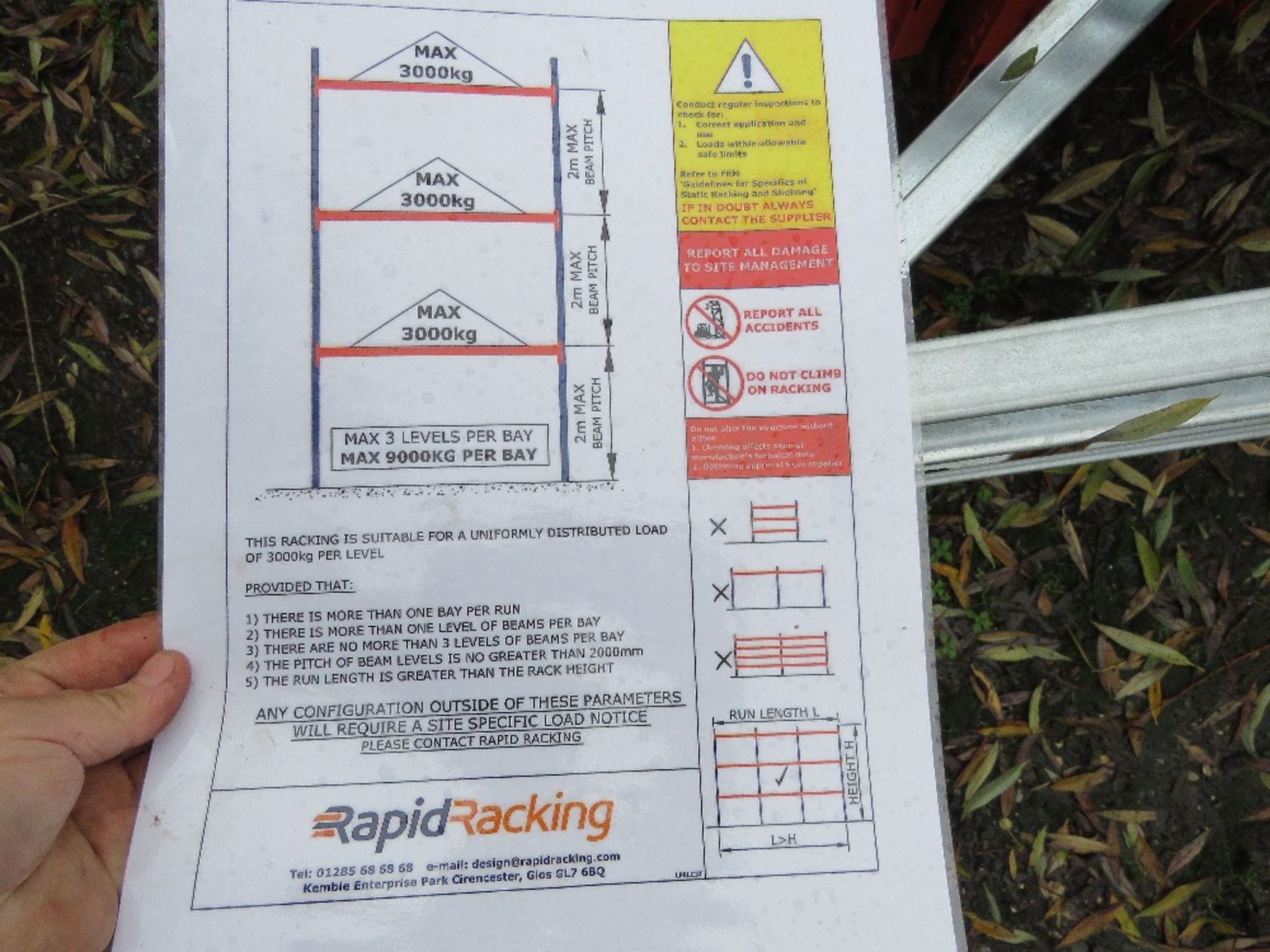 HEAVY DUTY PALLET RACKING: 5 X UPRIGHTS @ 5M HEIGHT WITH A WIDTH OF 0.9M, PLUS 24NO BEAMS @ 3.9M LEN - Image 3 of 6