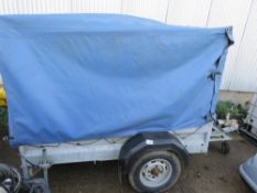 SINGLE AXLED COVERED TRAILER, 6FT BED APPROX PLUS A FRONT BOX CARRYING FRAME AS SHOWN.