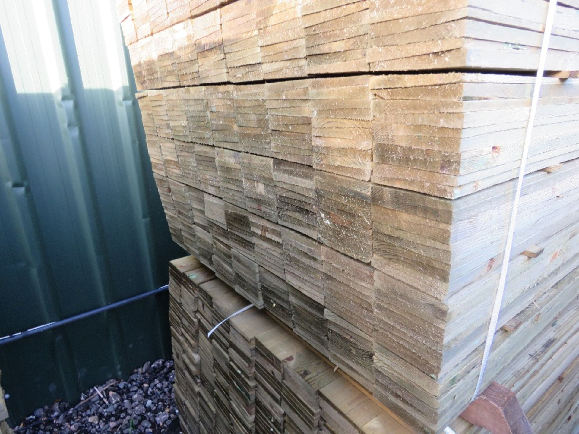 LARGE PACK OF PRESSURE TREATED FEATHER EDGE CLADDING TIMBER BOARDS. 1.5M X 100MM APPROX. - Image 2 of 3