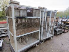 2 X METAL PALLET STILLAGE CABINETS, MESH COVERED WITH LOCKABLE DOORS.