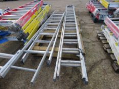 2 STAGE ALUMINIUM LADDER, 4M CLOSED LENGTH APPROX PLUS 2 X SINGLE STAGE LADDERS. SOURCED FROM CO