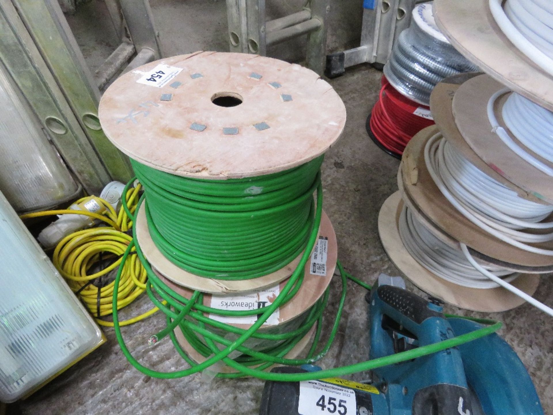 2 X DRUMS OF GREEN CABLE. SOURCED FROM COMPANY LIQUIDATION.