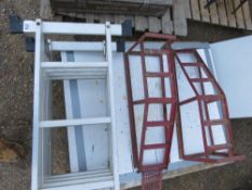 ALUMINIUM MULTI POSITION LADDER. PLUS 2 X SMALL RAMPS. THIS LOT IS SOLD UNDER THE AUCTIONEERS MAR