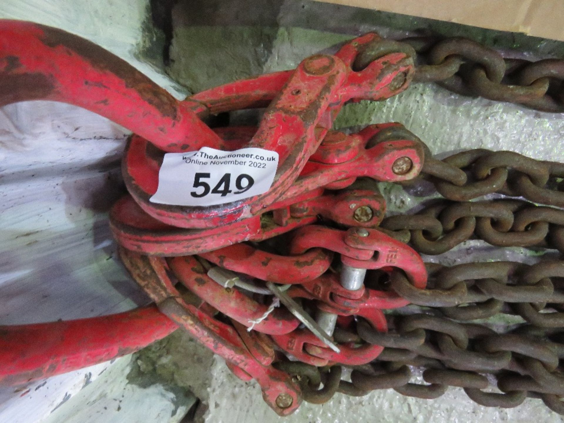 LIFTING CHAINS, 4 LEGGED, WITH SHORTENERS. REQUIRE TESTING BEFORE USE. THIS LOT IS SOLD UNDER THE - Image 2 of 2