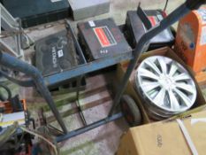 GAS BOTTLE TROLLEY WITH A TRAY OF REGULATORS ETC. THIS LOT IS SOLD UNDER THE AUCTIONEERS MARGIN S