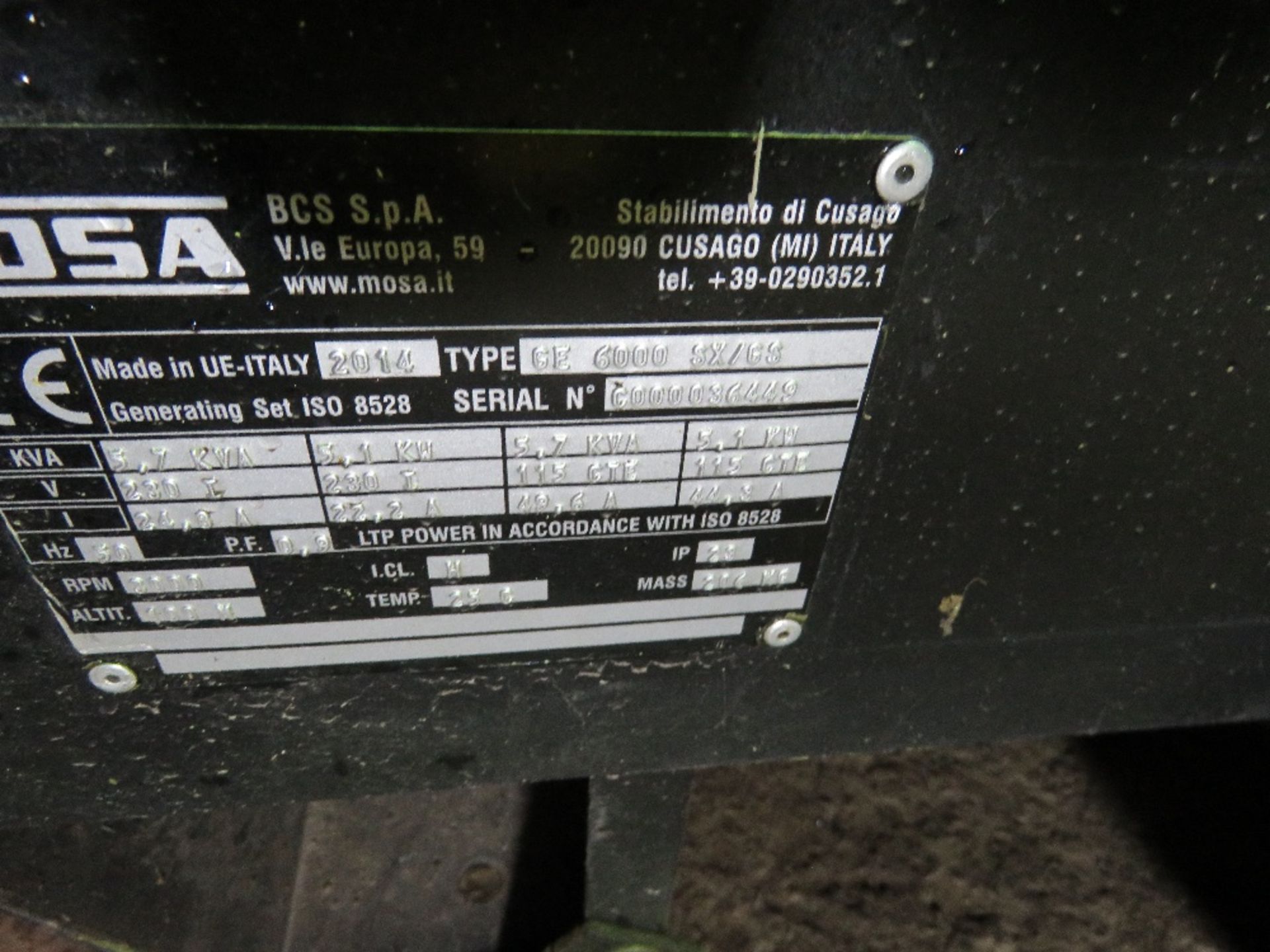 MOSA GE6000SX/GS BARROW GENERATOR. YEAR 2014 BUILD. WHEN TESTED WAS SEEN TO RUN BUT WAS NOT SHOWING - Image 4 of 6