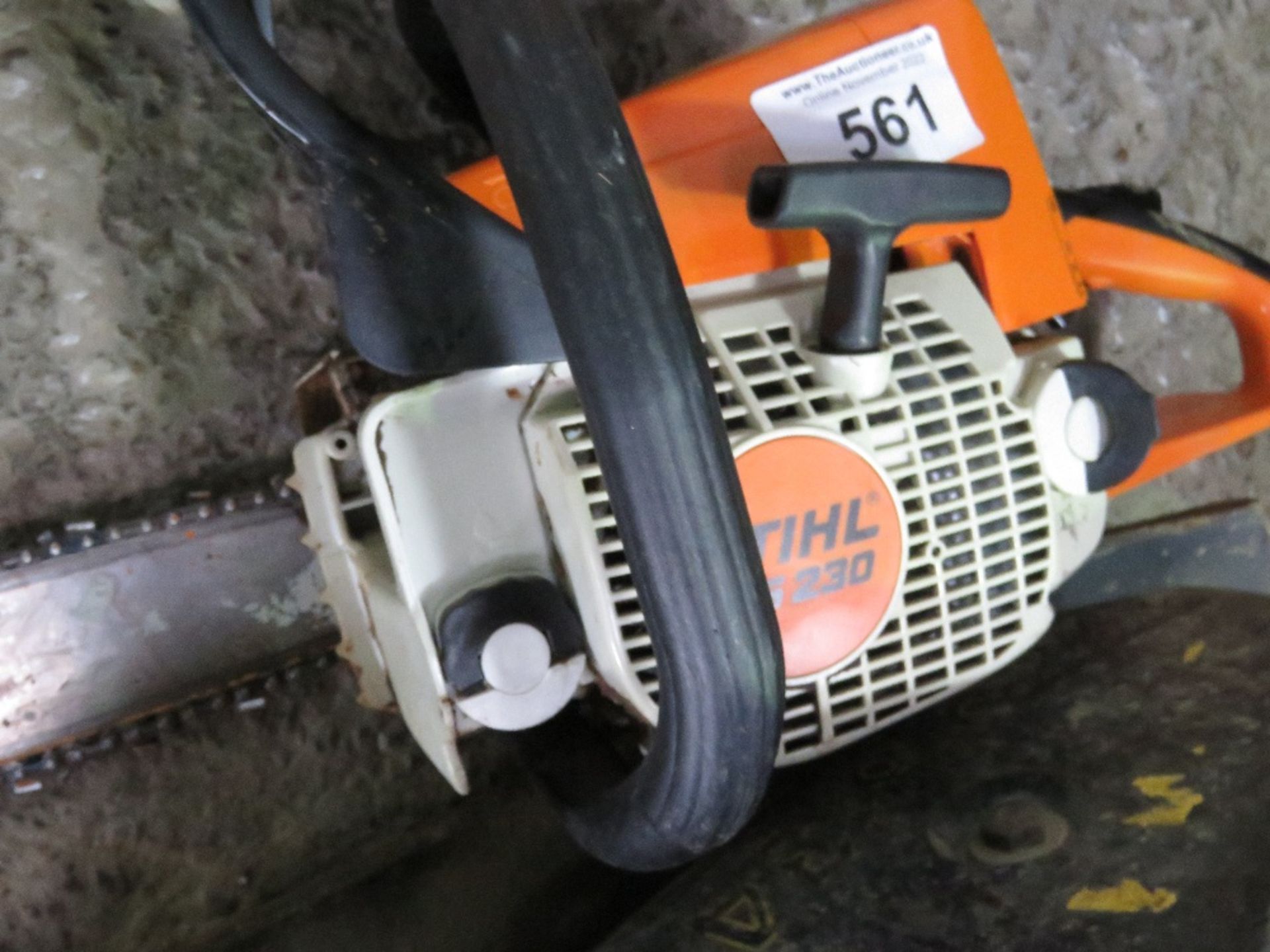 STIHL MS230 PETROL CHAINSAW, EXHAUST MISSING. THIS LOT IS SOLD UNDER THE AUCTIONEERS MARGIN SCHEM