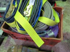 BOX OF LIFTING SLINGS AND RATCHET STRAPS. THIS LOT IS SOLD UNDER THE AUCTIONEERS MARGIN SCHEME, T
