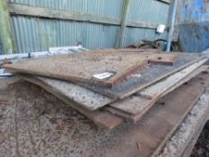 7 X HEAVY STEEL ROAD PLATES: MAJORITY ARE 1M X 1M APPROX .