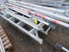 SINGLE WIDTH TOWER SCAFFOLD PARTS, AS SHOWN WITH BOARDS, POLES, LEGS & WHEELS. SOURCED FROM COMPA