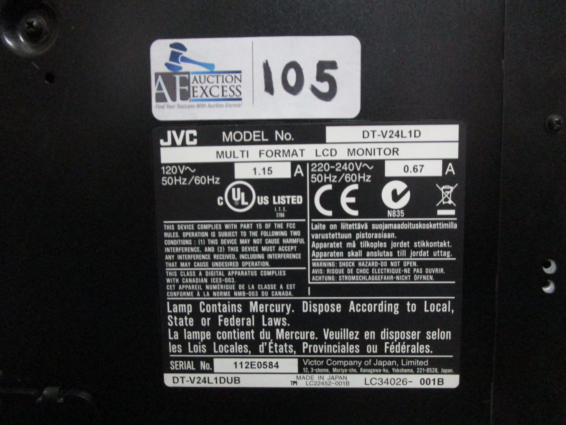JVC MULTI FORMAT LCD MONITOR DT-V24L1D - Image 2 of 4