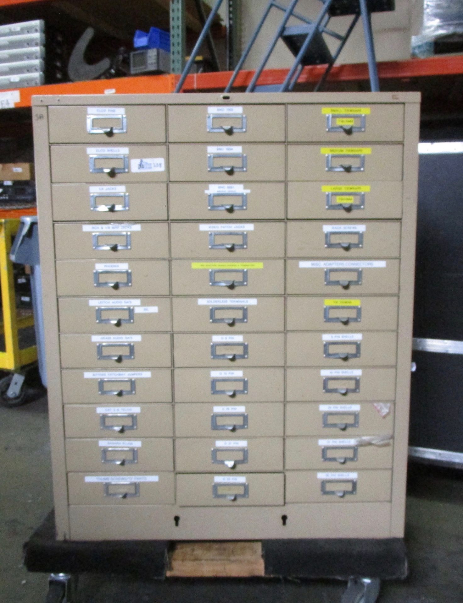 PARTS BIN CABINET WITH A LOT OF CONTENTS