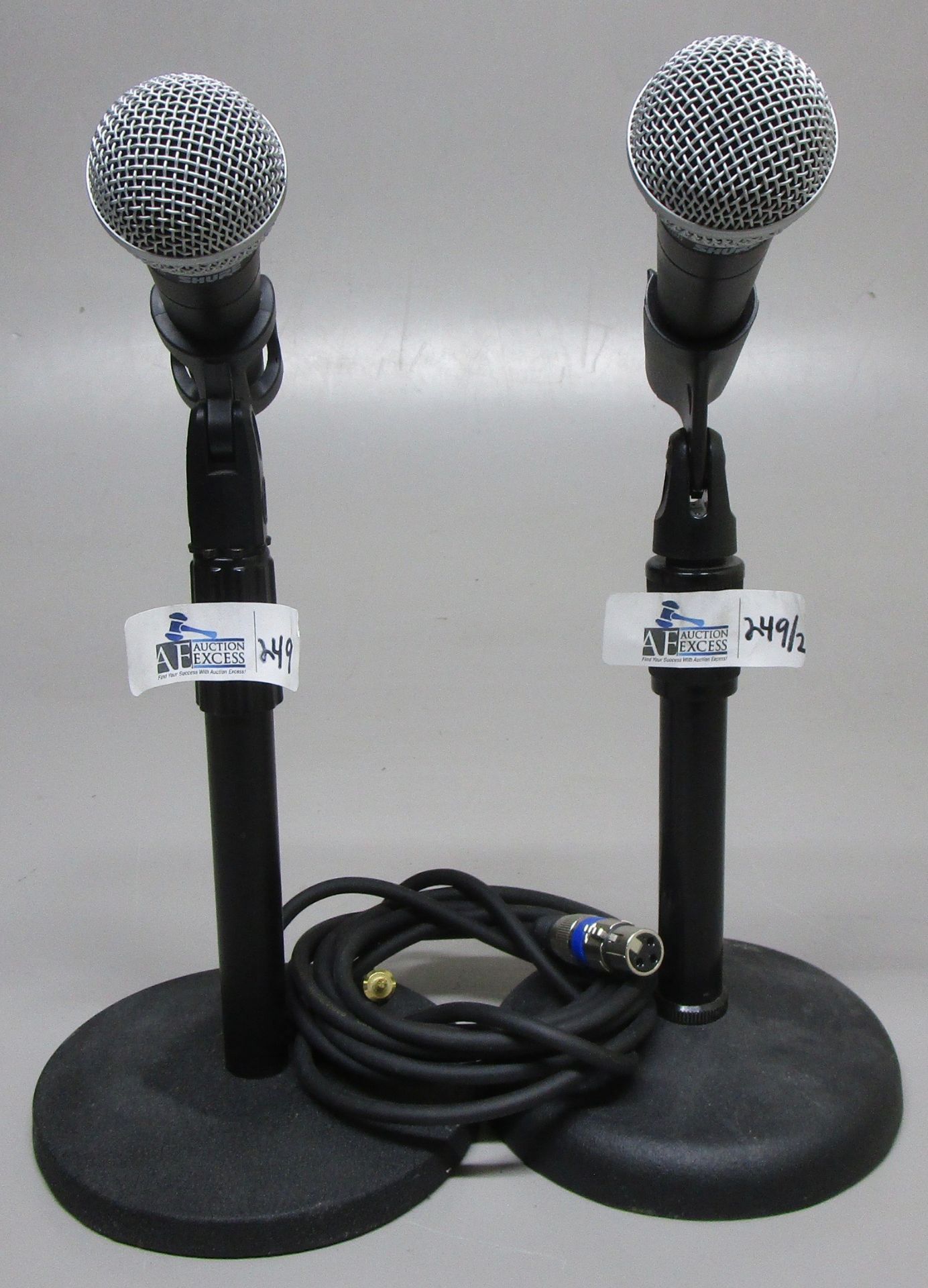 LOT OF 2 SHURE MICS SM58 WITH DESKTOP STANDS