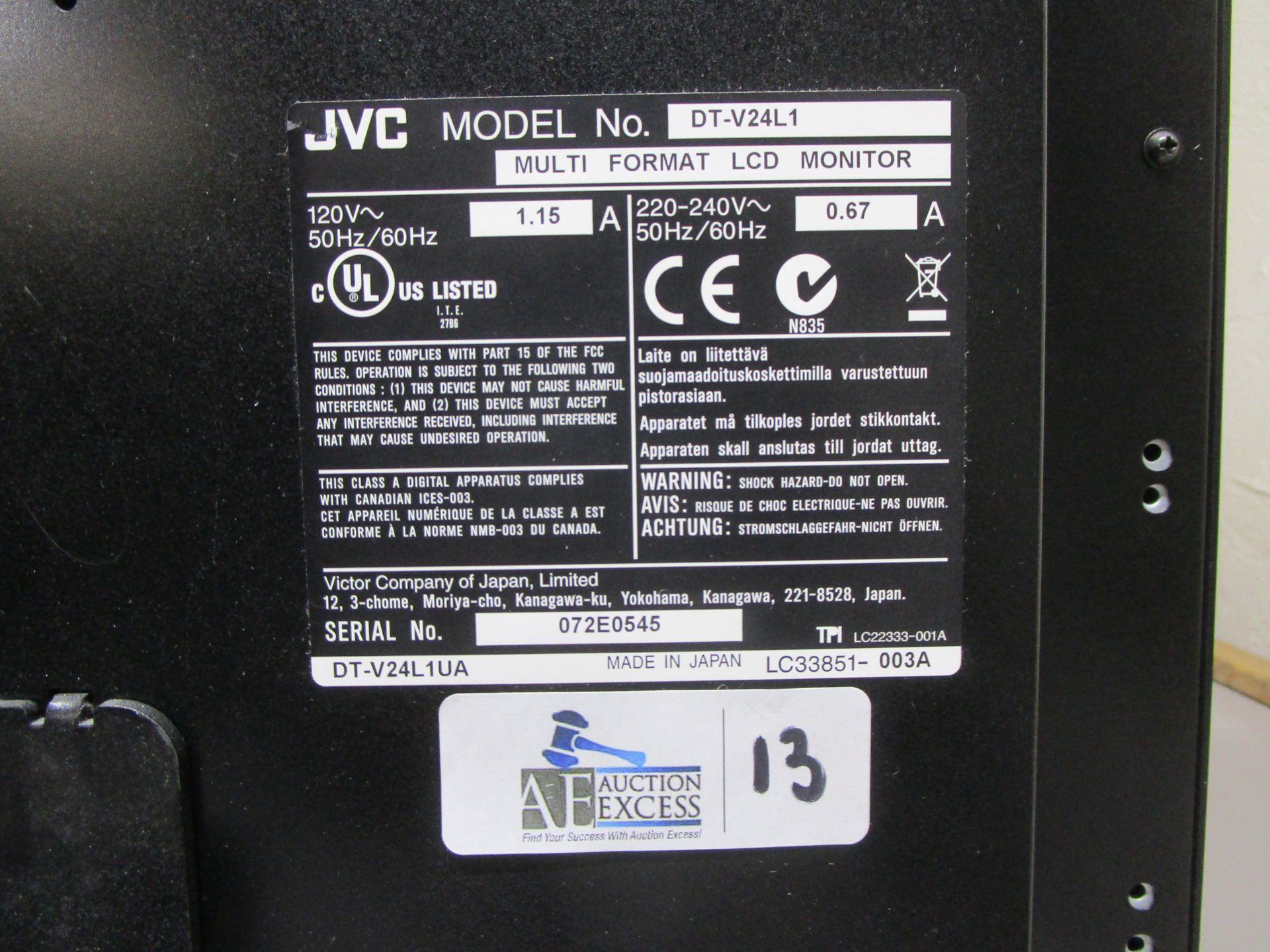 JVC DT-V24L1 MULTI FORMAT LCD MONITOR - Image 4 of 4